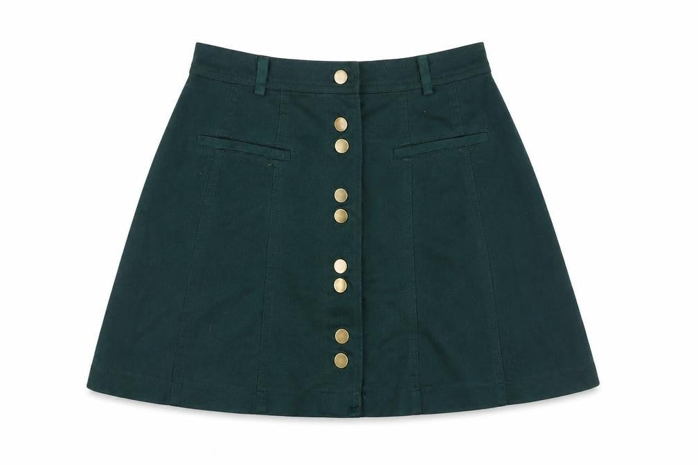 Zara Women Green XS A-Line Short Button Skirt