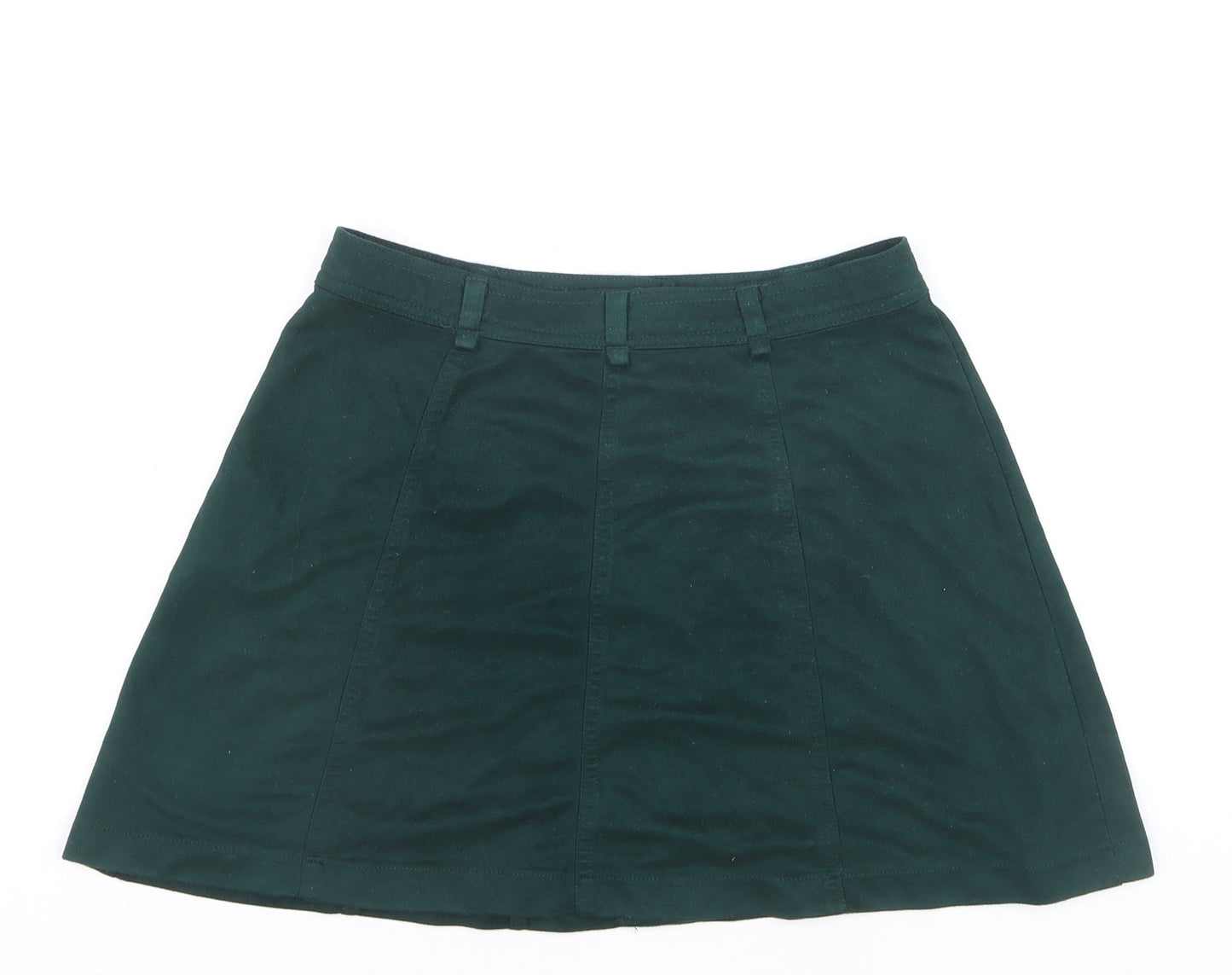 Zara Women Green XS A-Line Short Button Skirt