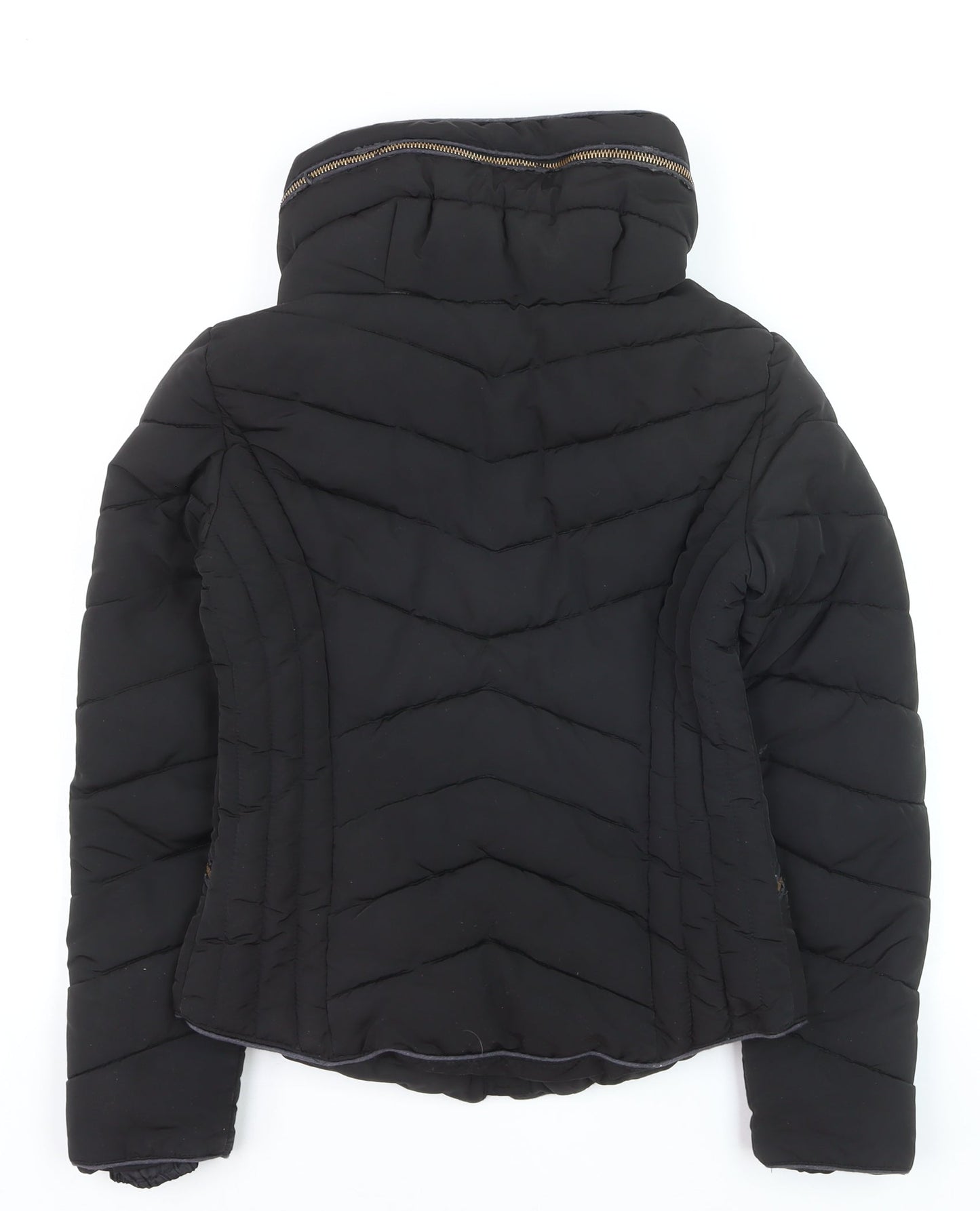 Zara Women's Black Puffer Jacket Size S Hooded Lined Zip Winter Coat