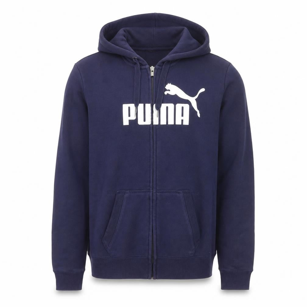 Puma Men's Blue Full Zip Hoodie M Sports Logo Fleece Sweatshirt