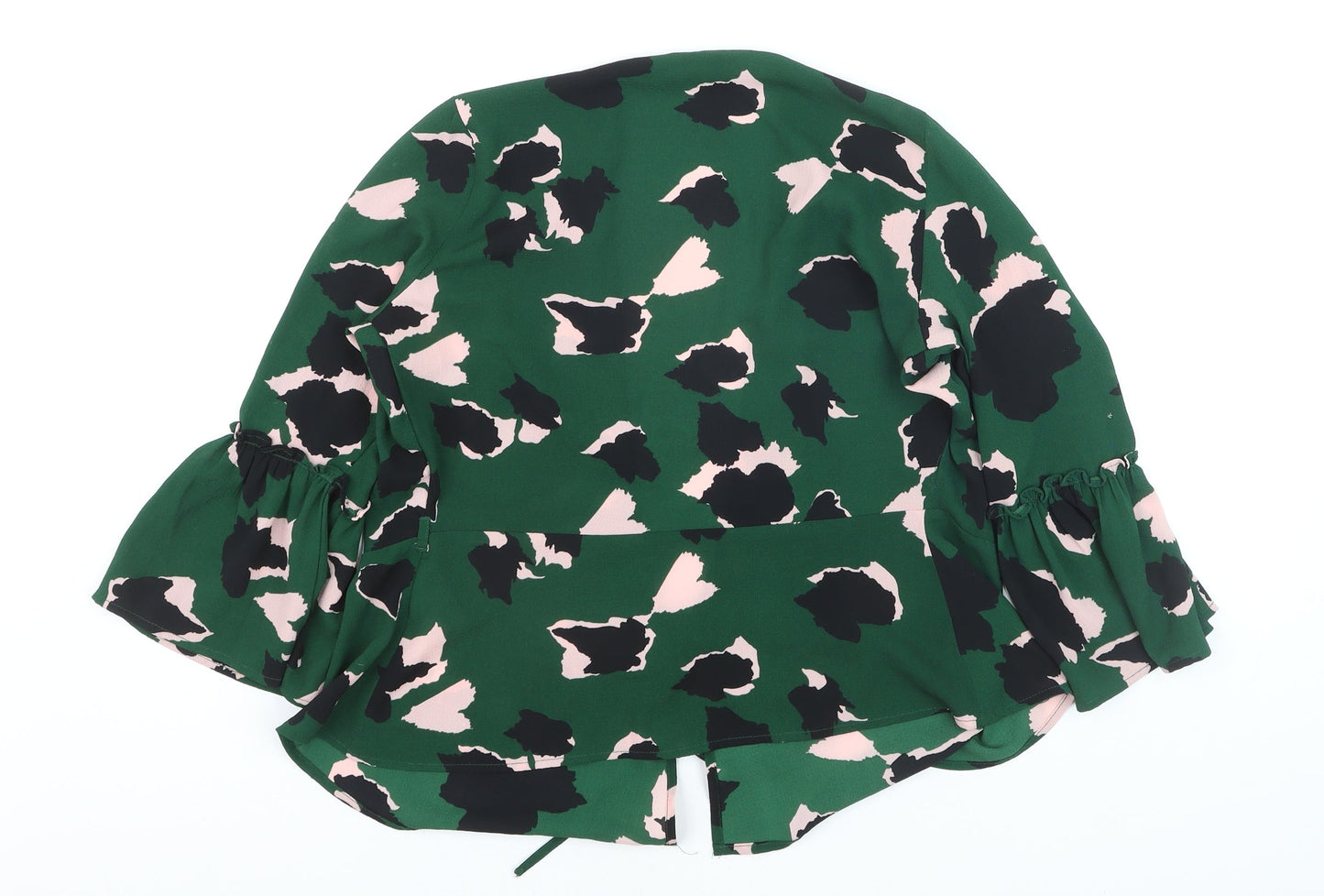ONLY Women’s Green Floral Wrap Blouse Size 6 Long Flared Sleeve