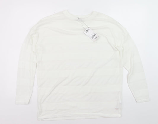Next Womens White Long Sleeve Knit Striped Polyester T-Shirt Size 14