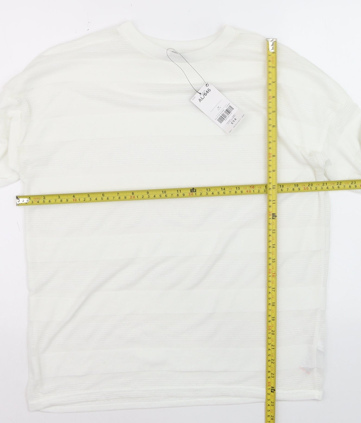 Next Womens White Long Sleeve Knit Striped Polyester T-Shirt Size 14