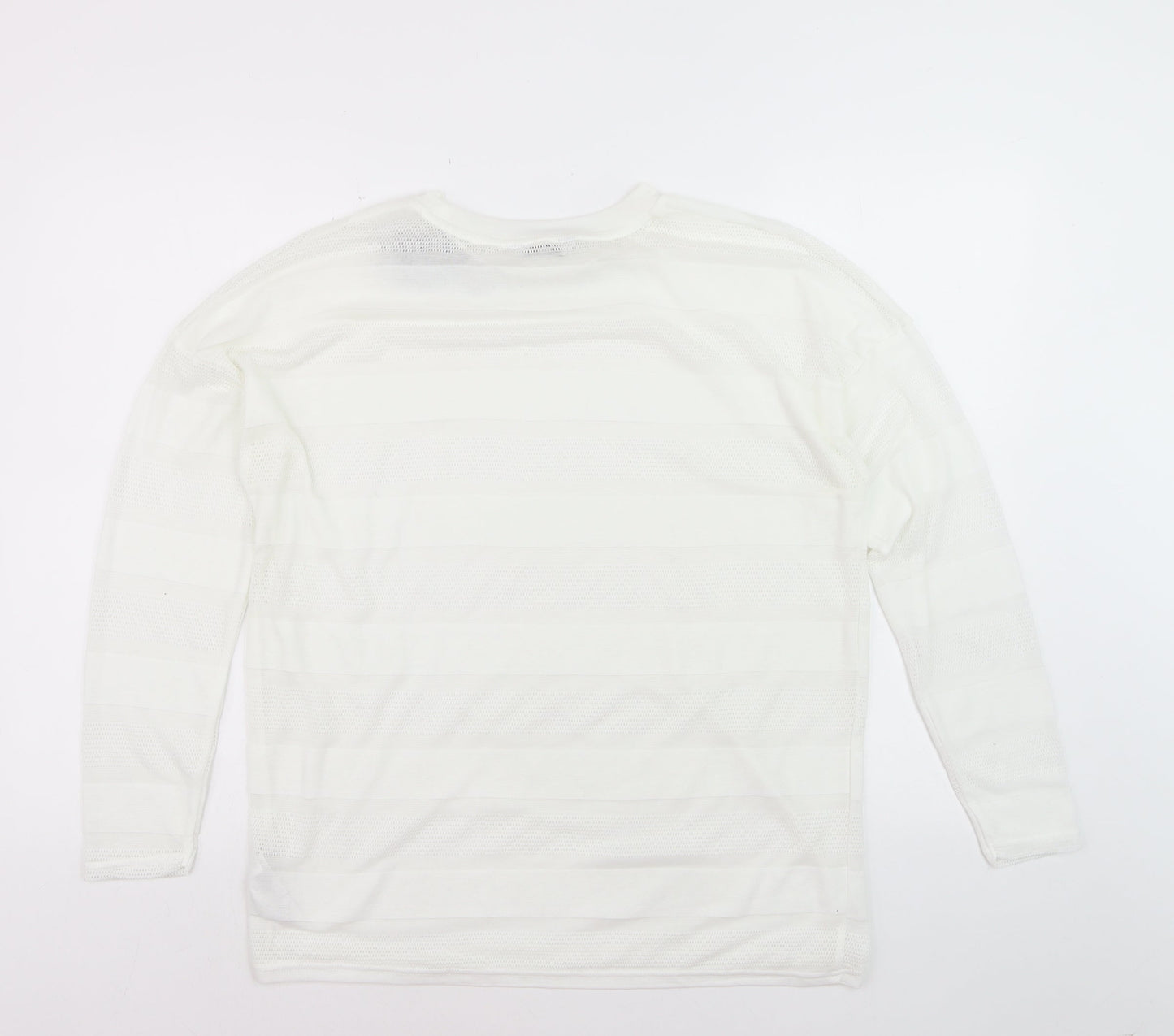 Next Womens White Long Sleeve Knit Striped Polyester T-Shirt Size 14