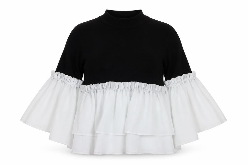 Lost Ink Women Black High Neck Ruffle Flared Sleeve Jumper Size 10