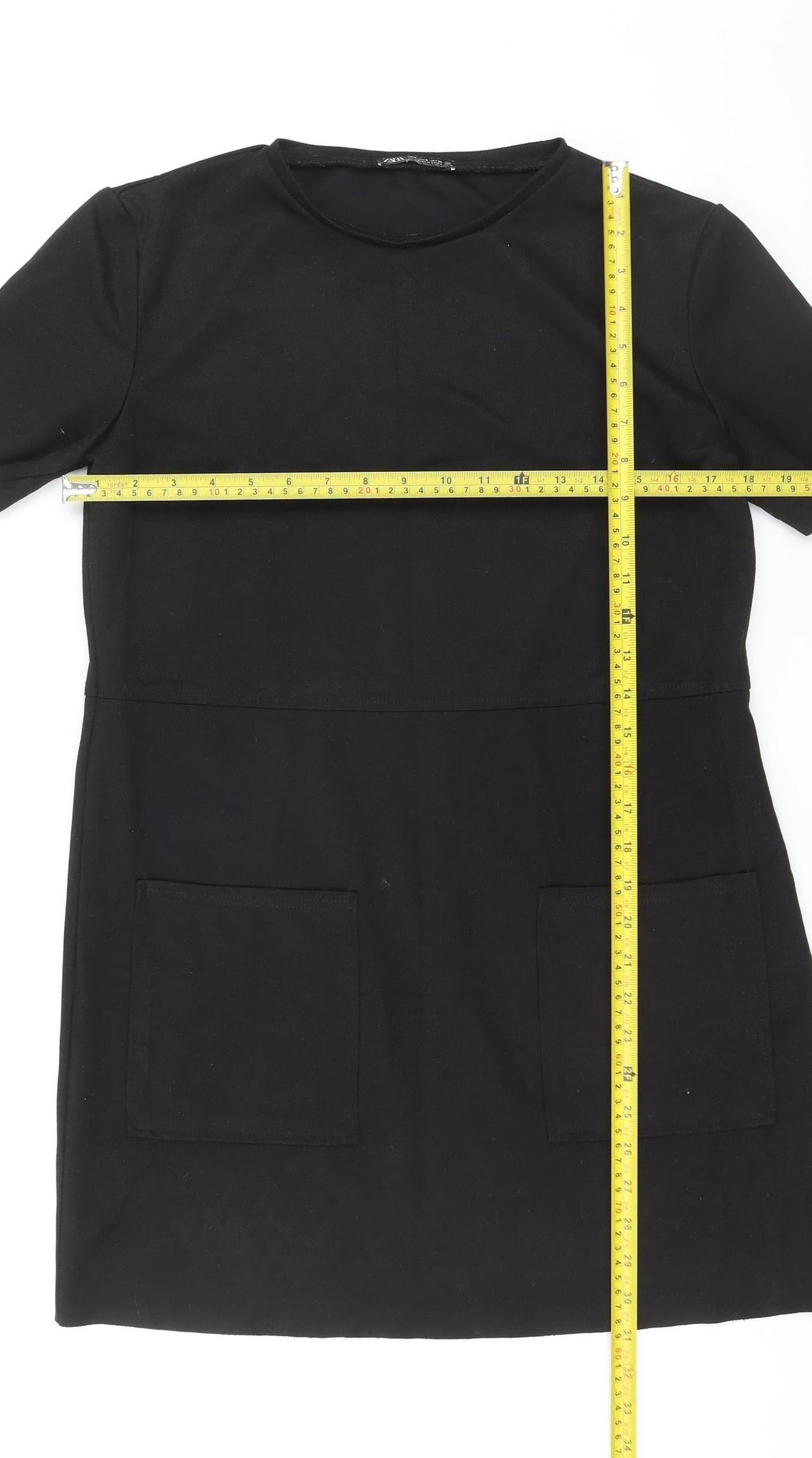 Zara Women Black Short Sleeve Shift Dress Size 8