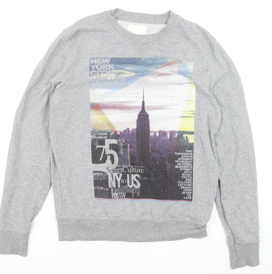 River Island Men's Grey Graphic Print Pullover Sweatshirt M