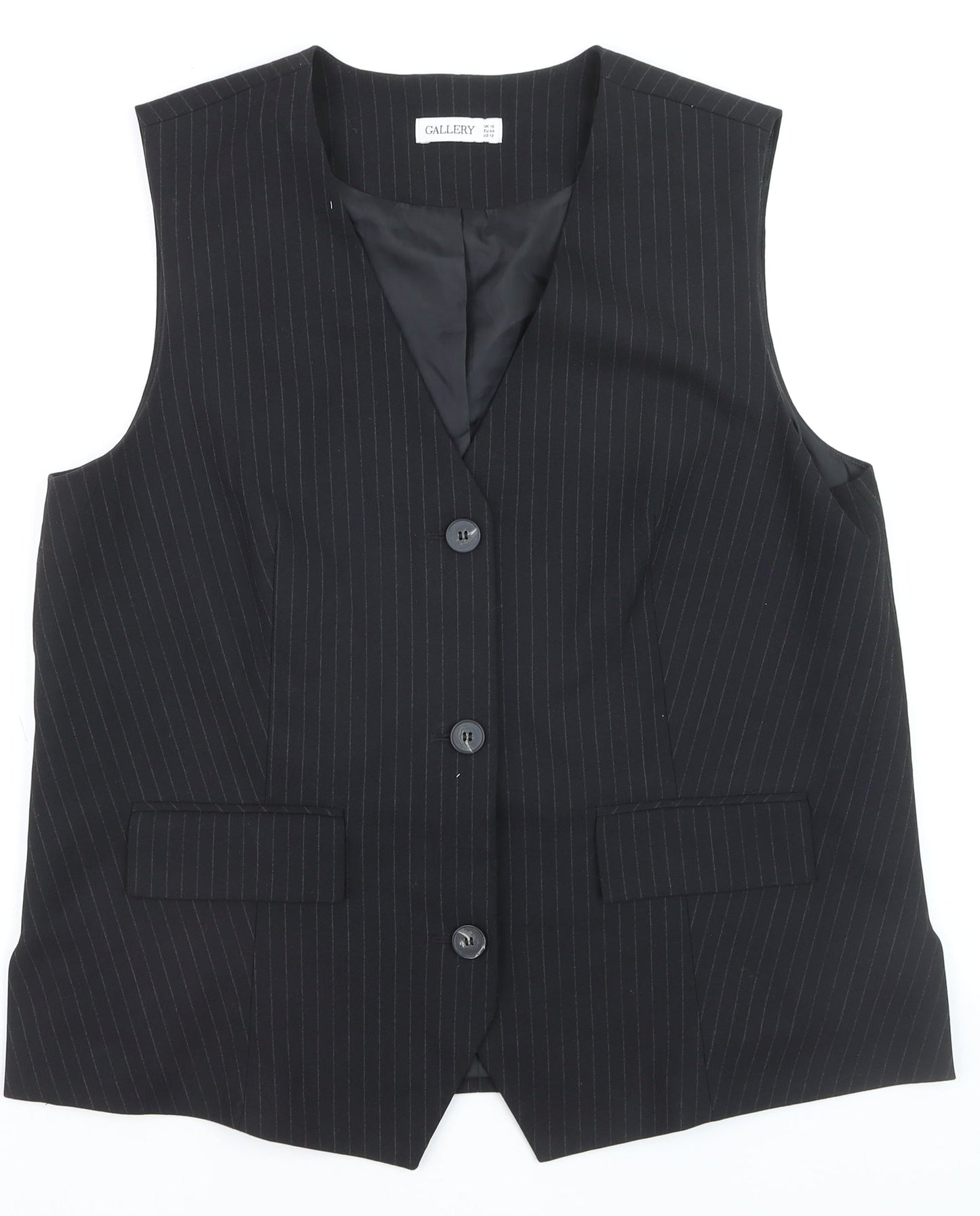 Gallery Women's Black Pinstripe Suit Waistcoat UK 16 Classic Lined