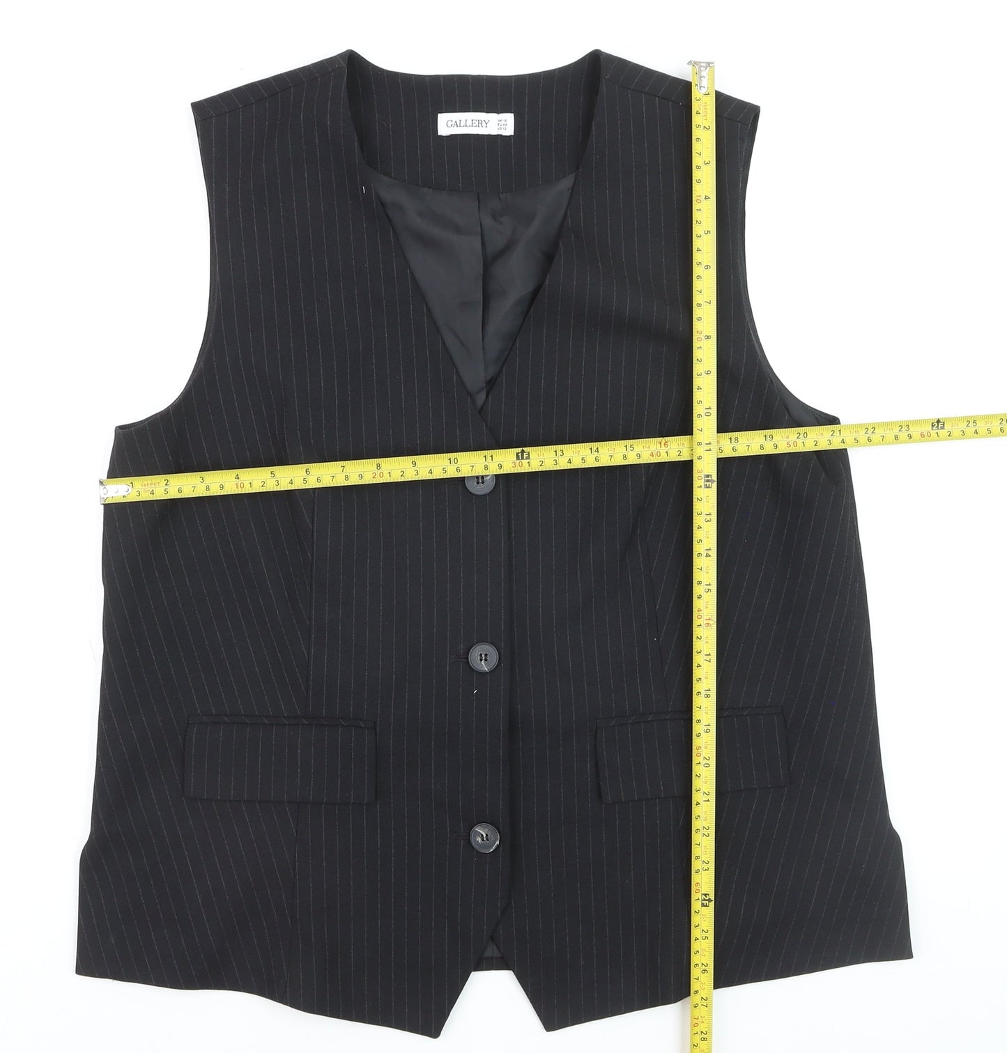 Gallery Women's Black Pinstripe Suit Waistcoat UK 16 Classic Lined