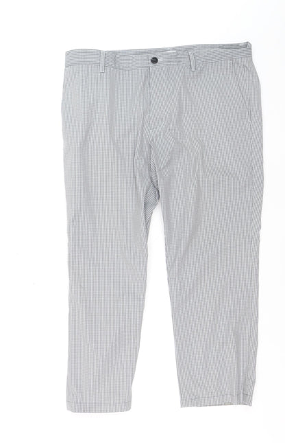 Additional front view of Adidas Men's Grey Check Chino Trousers Size 36x32 Regular Fit