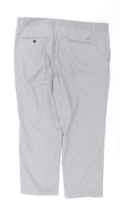 Close-up detail of Adidas Men's Grey Check Chino Trousers Size 36x32 Regular Fit