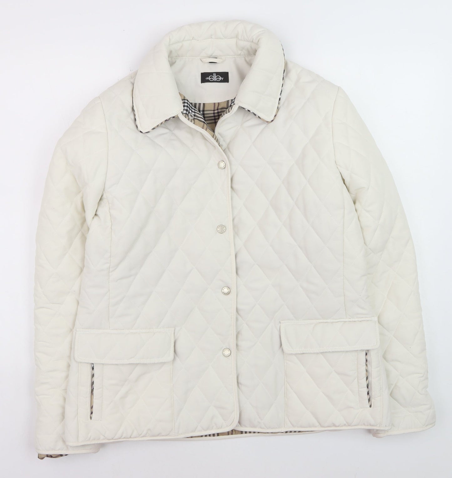 David Barry Womens Ivory Quilted Mid-Length Jacket Size 14