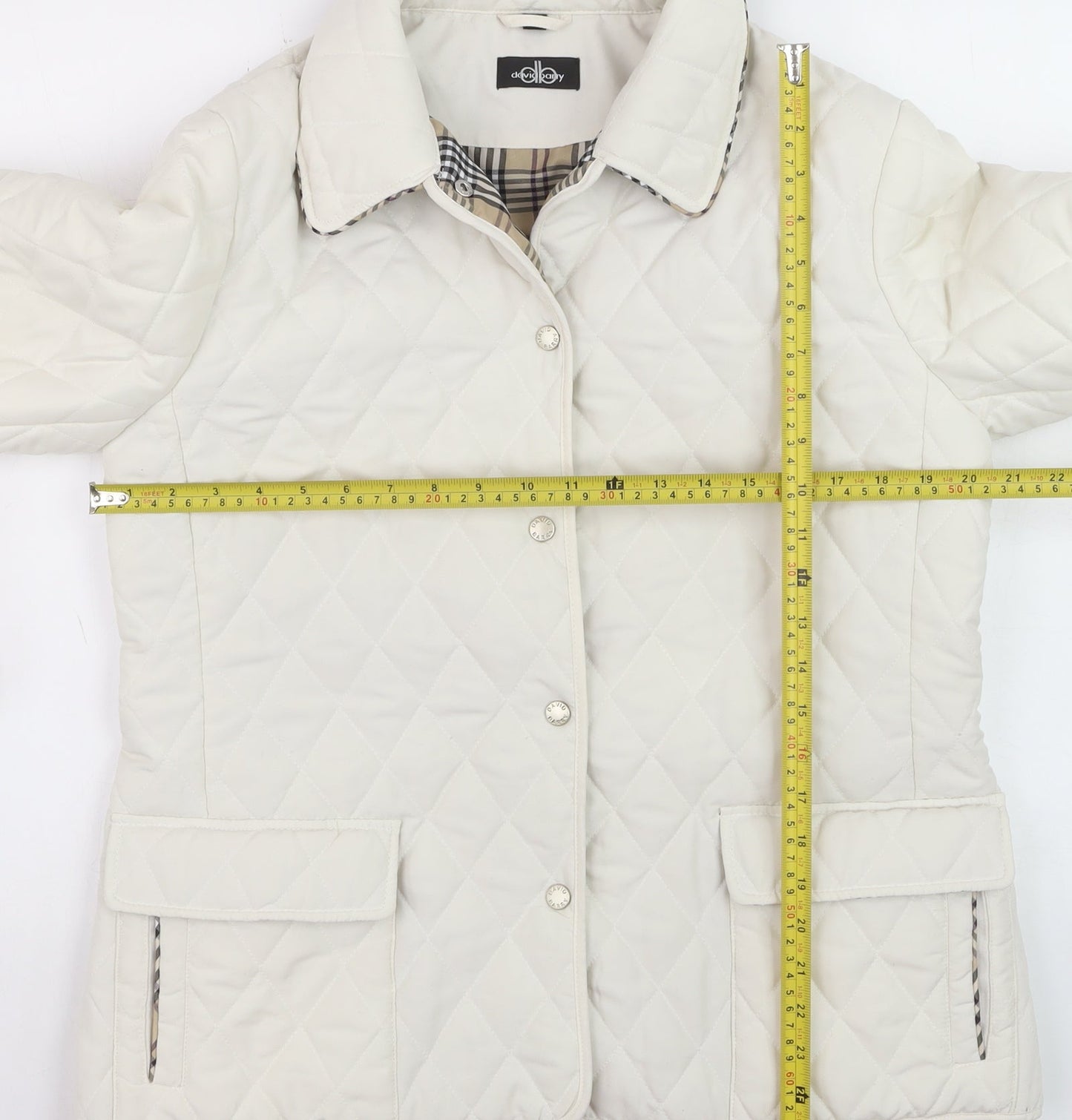 David Barry Womens Ivory Quilted Mid-Length Jacket Size 14