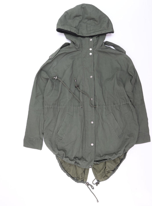 Sparkle & Fade Women's Green Cotton Hooded Parka Coat S
