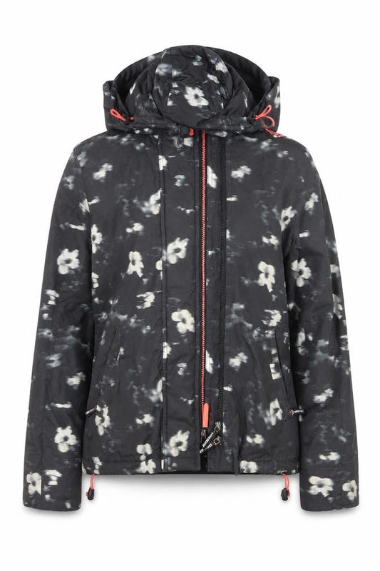 Superdry Women Black Floral Windbreaker Jacket Size S Hooded