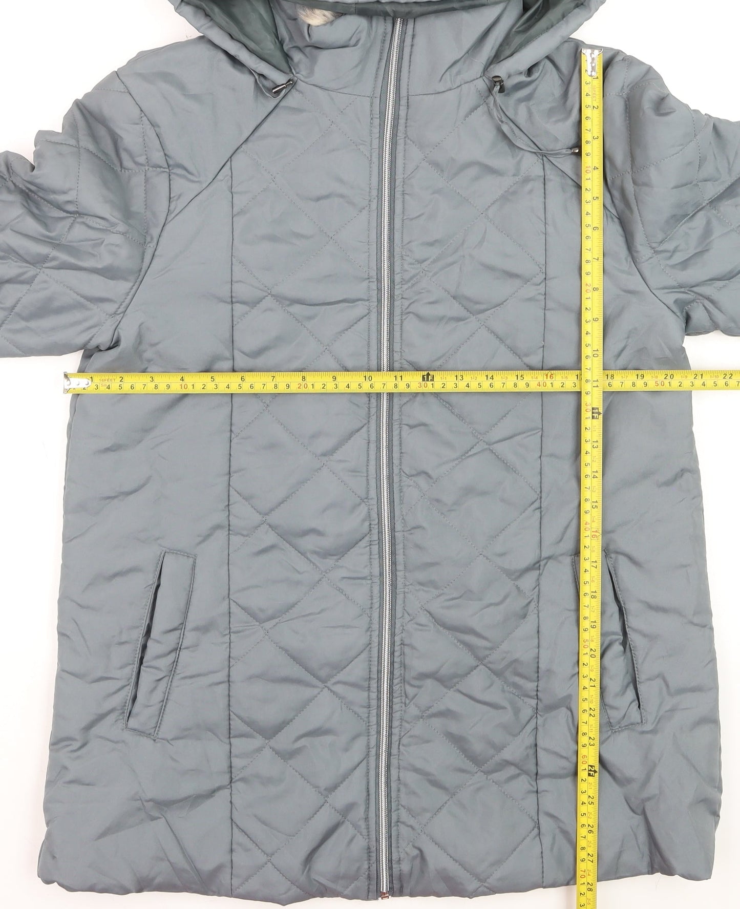 Anne de Lancay Women’s Grey Quilted Hooded Mid-Length Coat S