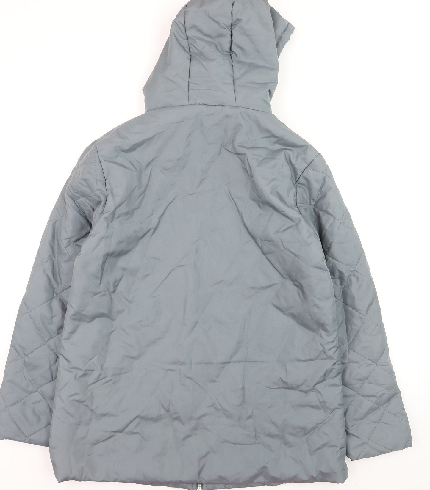 Anne de Lancay Women’s Grey Quilted Hooded Mid-Length Coat S
