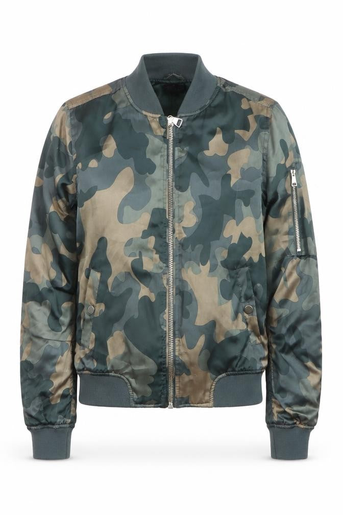 Topshop Women's Green Camouflage Bomber Jacket Size 6