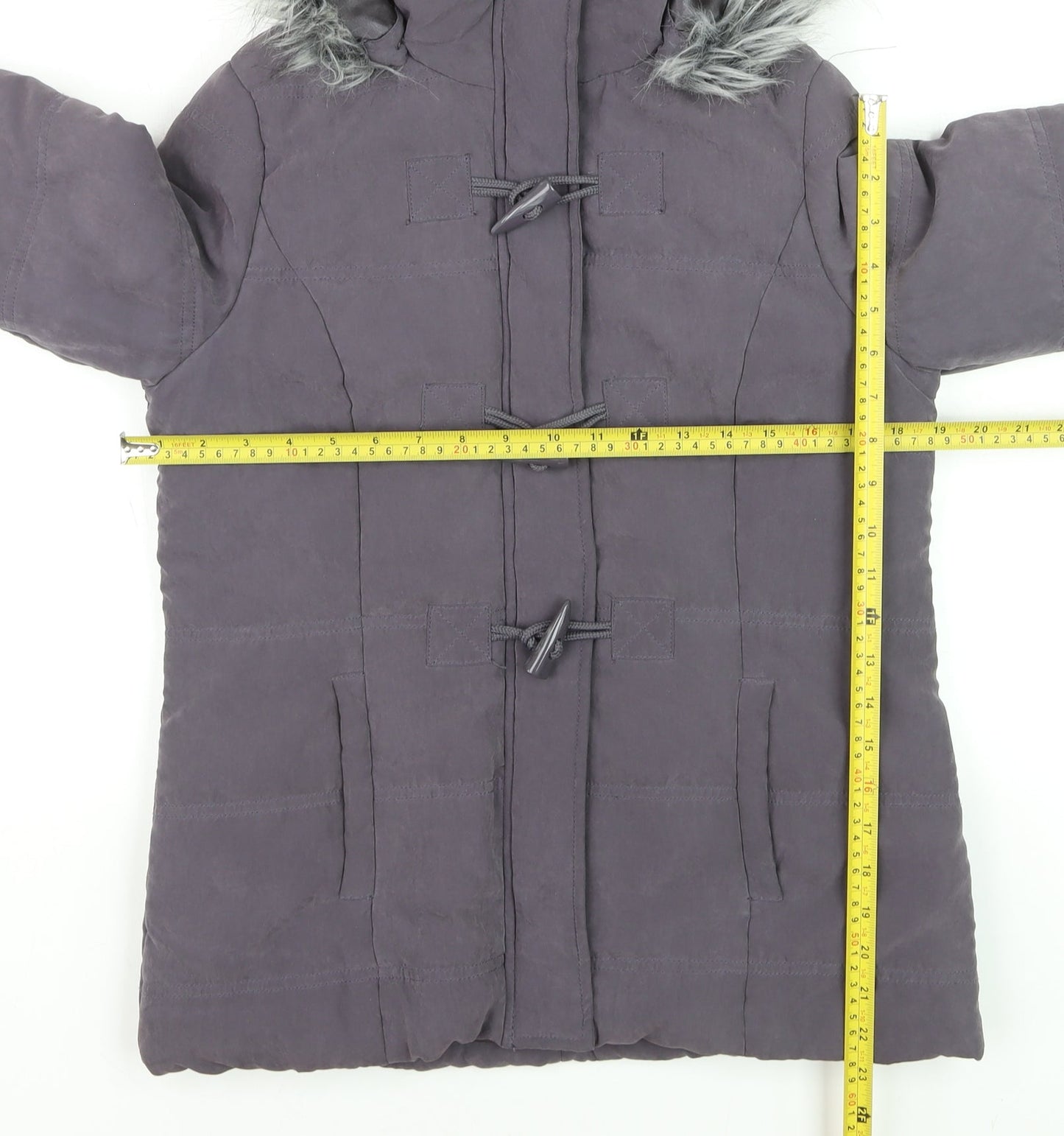 BHS Women’s Grey Faux Fur Hooded Mid-Length Puffer Coat Size 10
