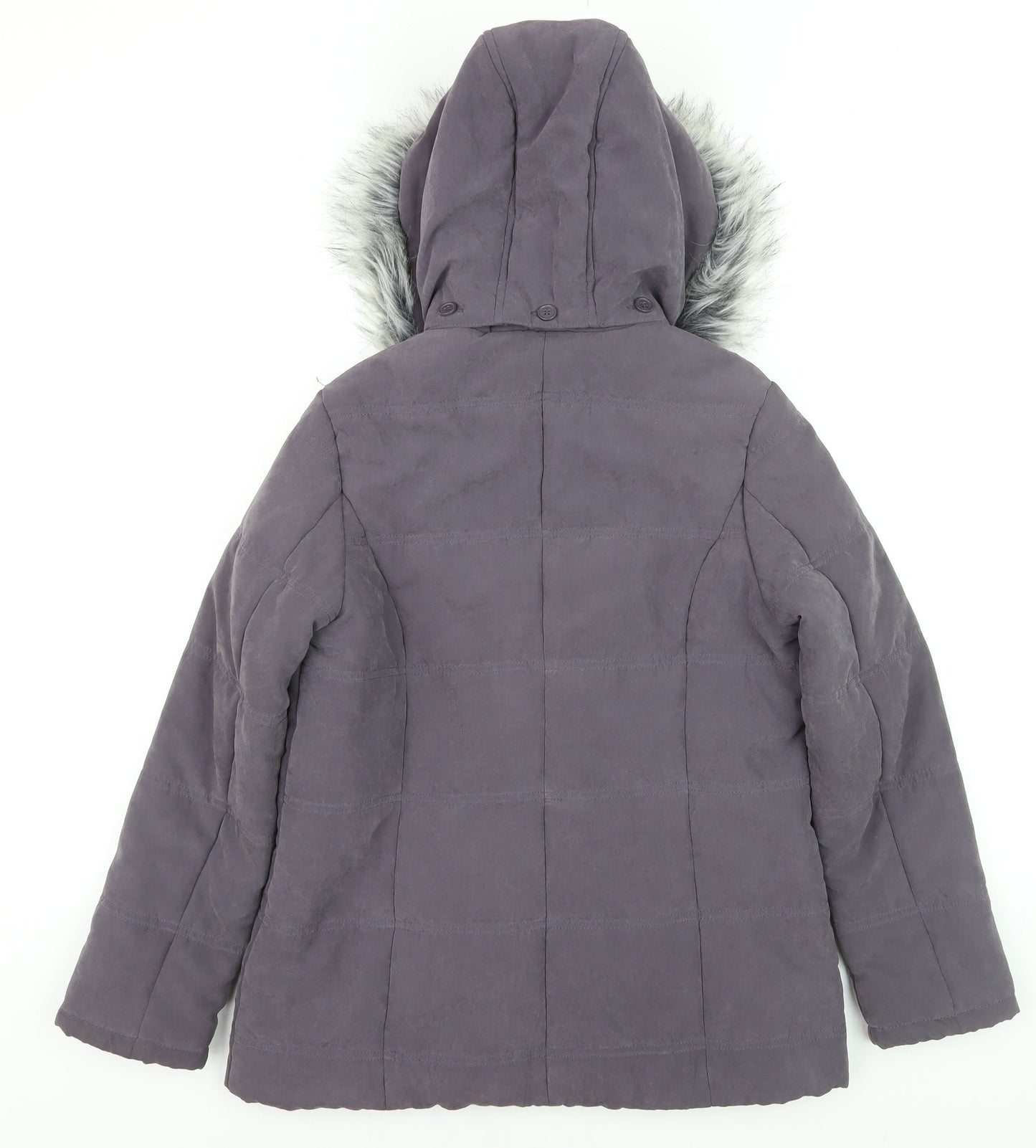 BHS Women’s Grey Faux Fur Hooded Mid-Length Puffer Coat Size 10