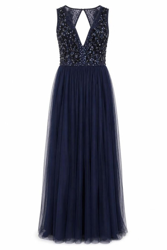 No.1 Jenny Packham Women's Blue Size 10 Sleeveless Beaded Long Ball Gown Dress