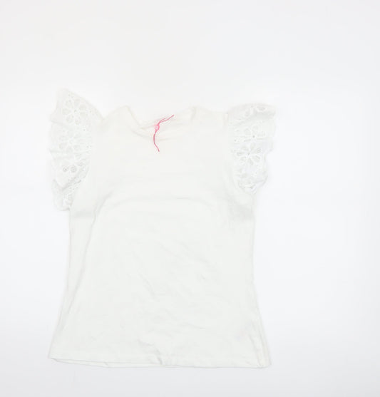 Savida Womens White Flutter Sleeve Cotton T-Shirt Size 12