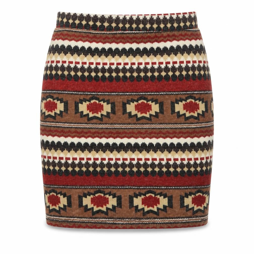 Hearts & Bows Women Brown Aztec Knit Mini Skirt Size 6 Stretch