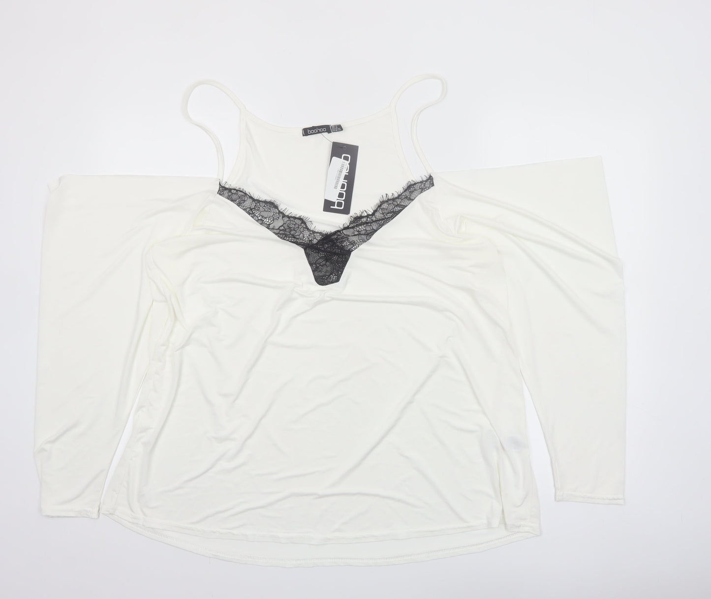 Boohoo Womens Ivory Lace Cold Shoulder Blouse Size 18