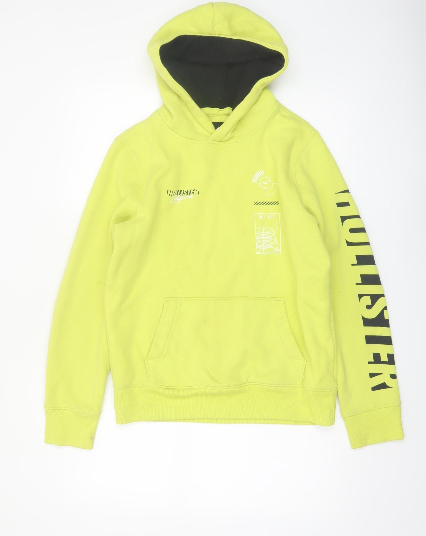 Hollister Men’s Yellow Pullover Hoodie S Fleece Logo Print