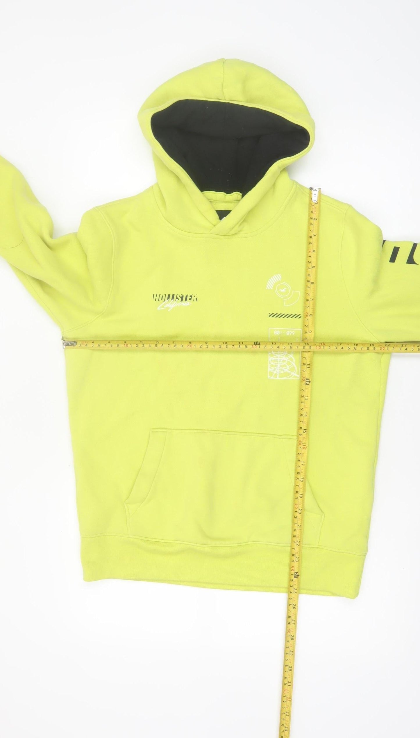 Hollister Men’s Yellow Pullover Hoodie S Fleece Logo Print
