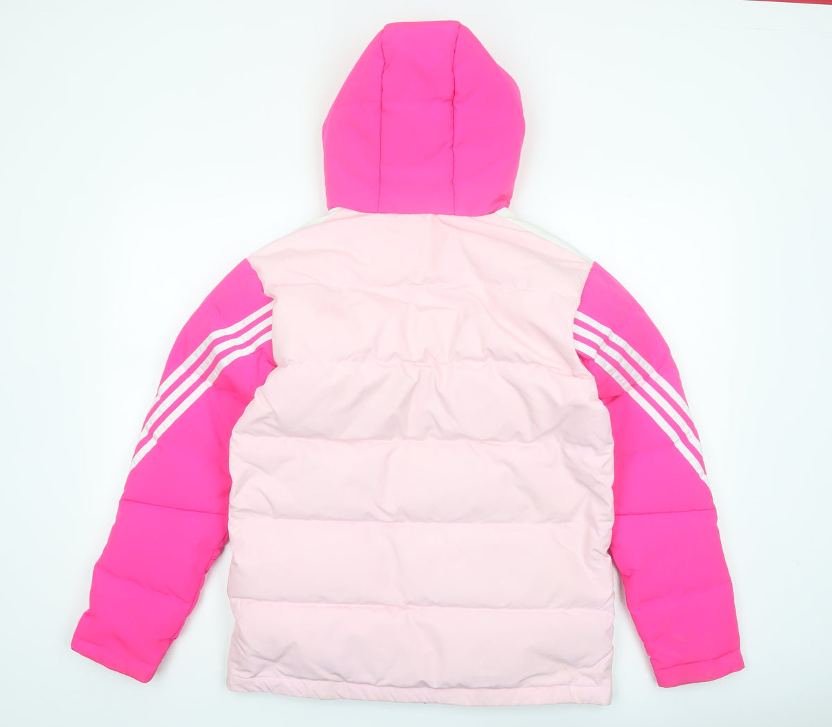 Adidas Girls Pink Hooded Puffer Jacket 13-14 Years Insulated Winter Coat