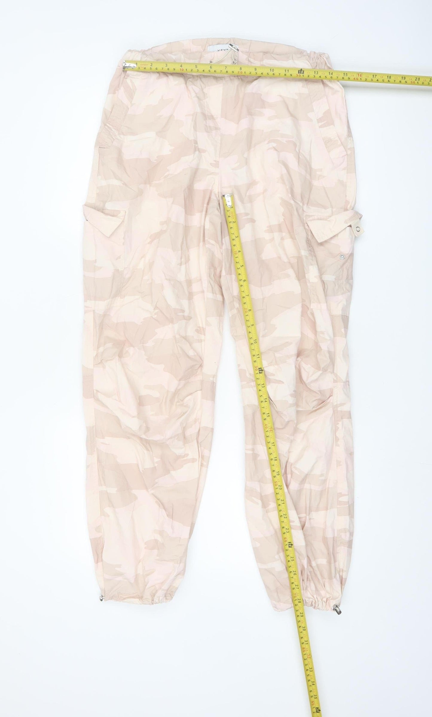 Next Women's Beige Camouflage Cargo Trousers XS Long Cotton