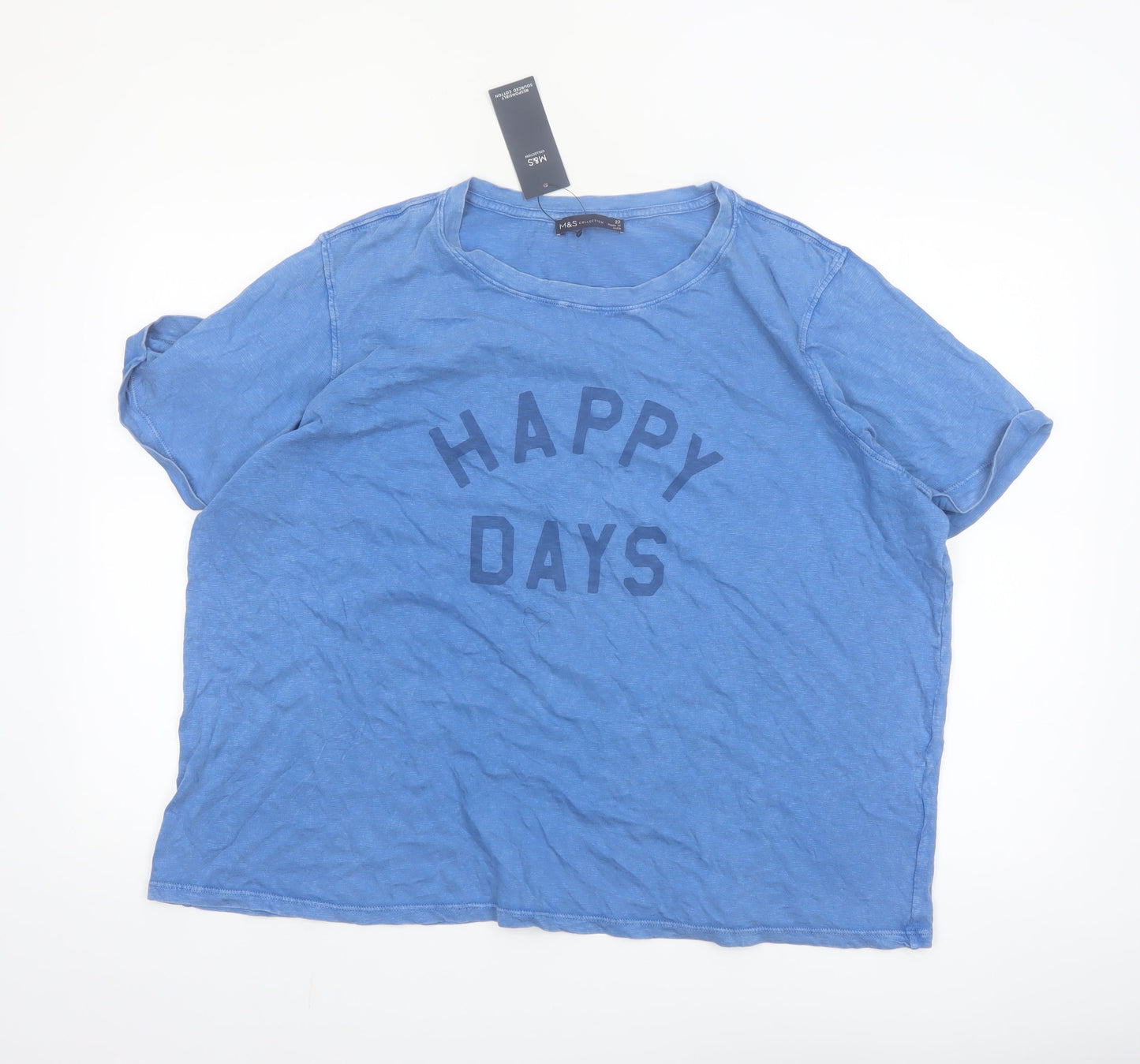 Marks and Spencer Women Blue Cotton Happy Days T-Shirt Size 22