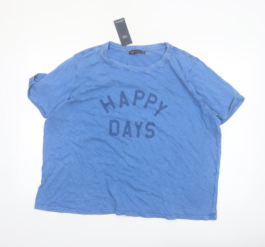 Marks and Spencer Women Blue Cotton Happy Days T-Shirt Size 22