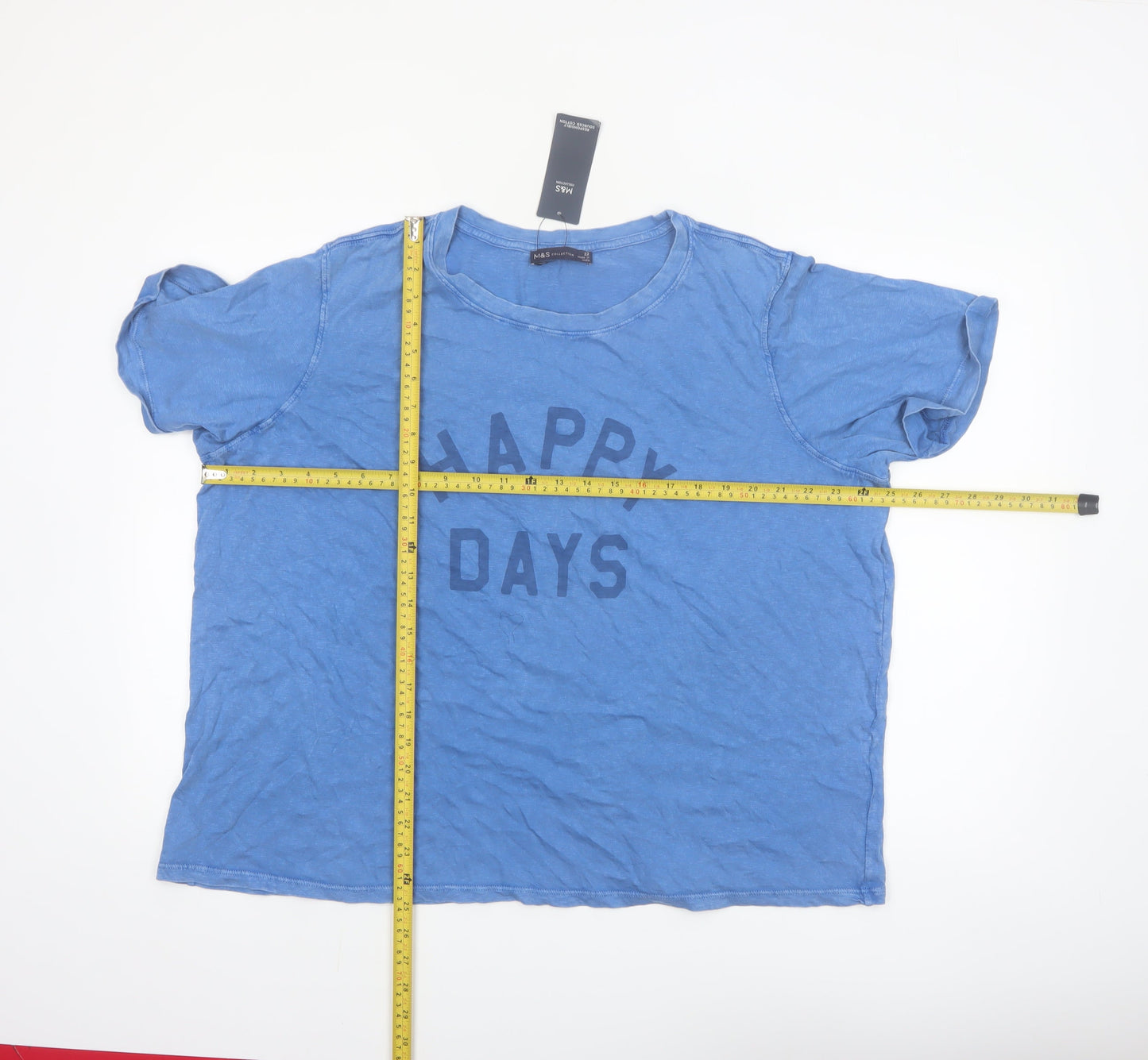 Marks and Spencer Women Blue Cotton Happy Days T-Shirt Size 22