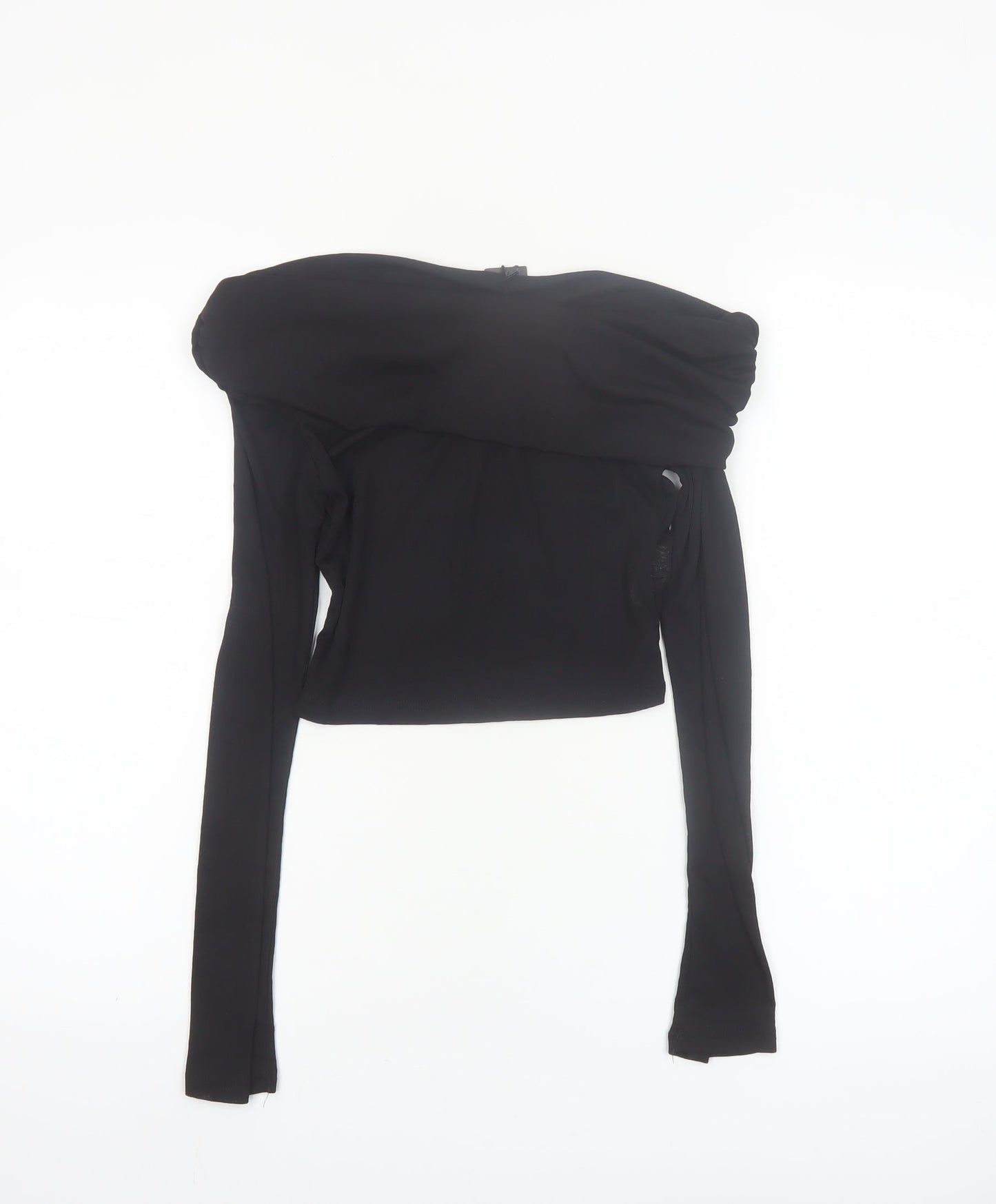 PrettyLittleThing Women Black Off Shoulder Cropped Long Sleeve Blouse Size 8