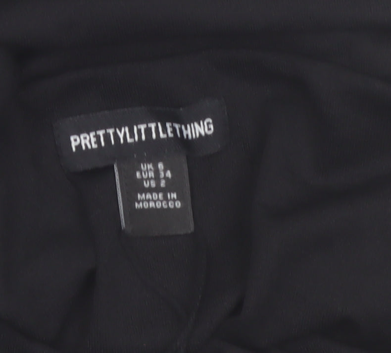 PrettyLittleThing Women Black Off Shoulder Cropped Long Sleeve Blouse Size 8