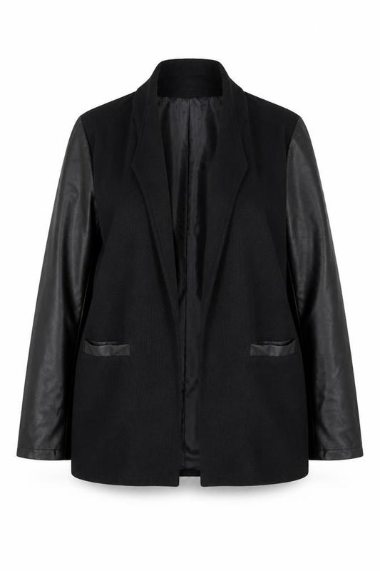 West Street Haku Womens Black Wool Faux Leather Blazer XXL