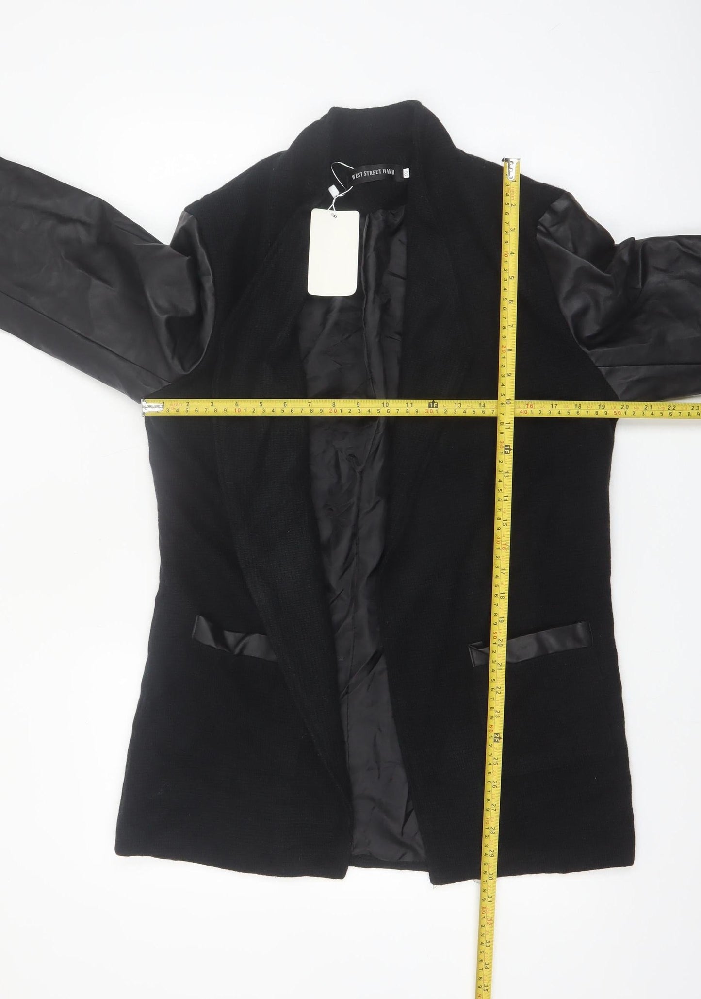 West Street Haku Womens Black Wool Faux Leather Blazer XXL