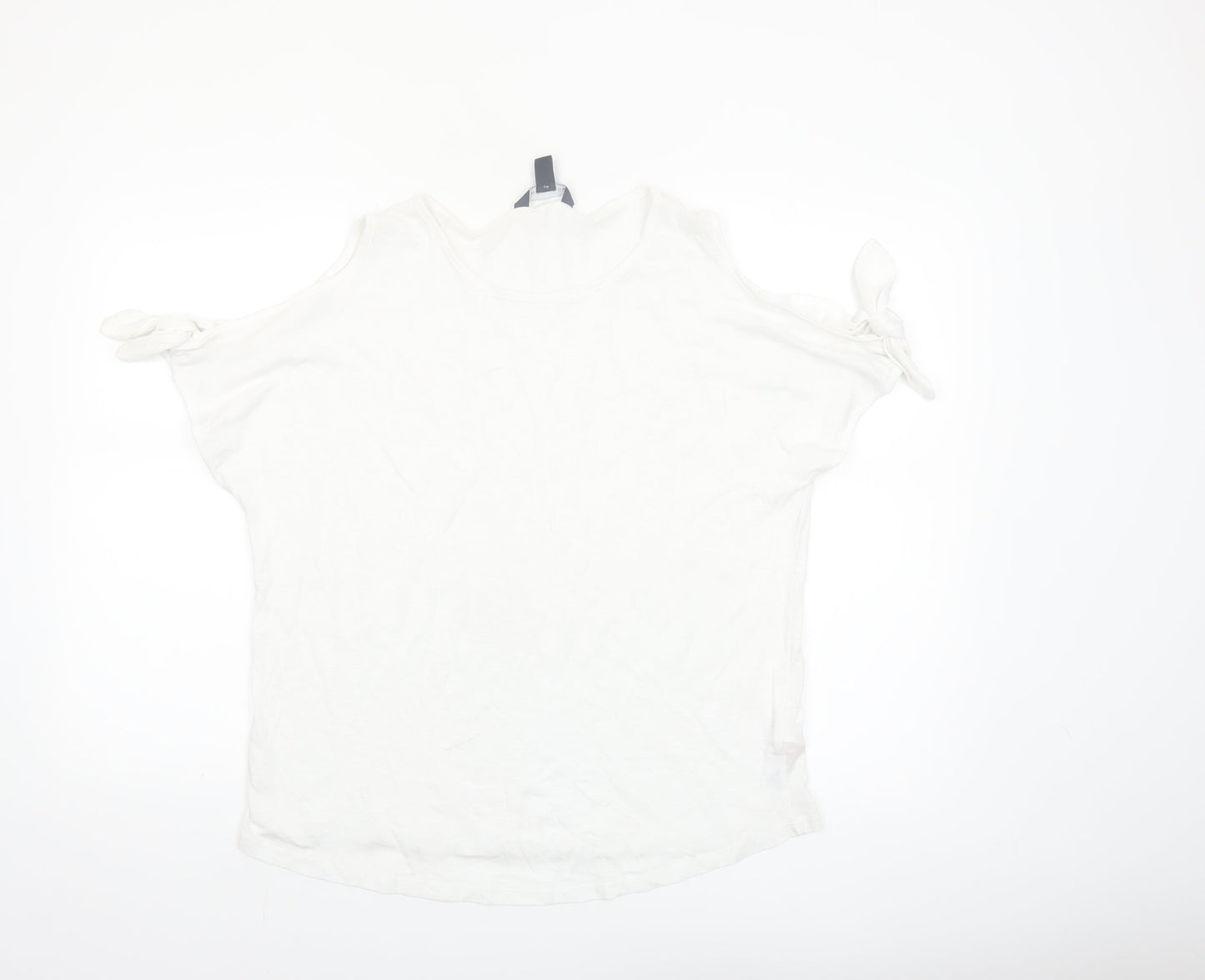 New Look Women's White Cold Shoulder Tie Sleeve T-Shirt Size 14