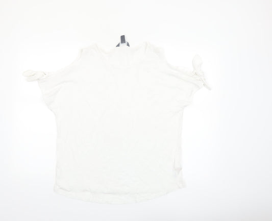 New Look Women's White Cold Shoulder Tie Sleeve T-Shirt Size 14