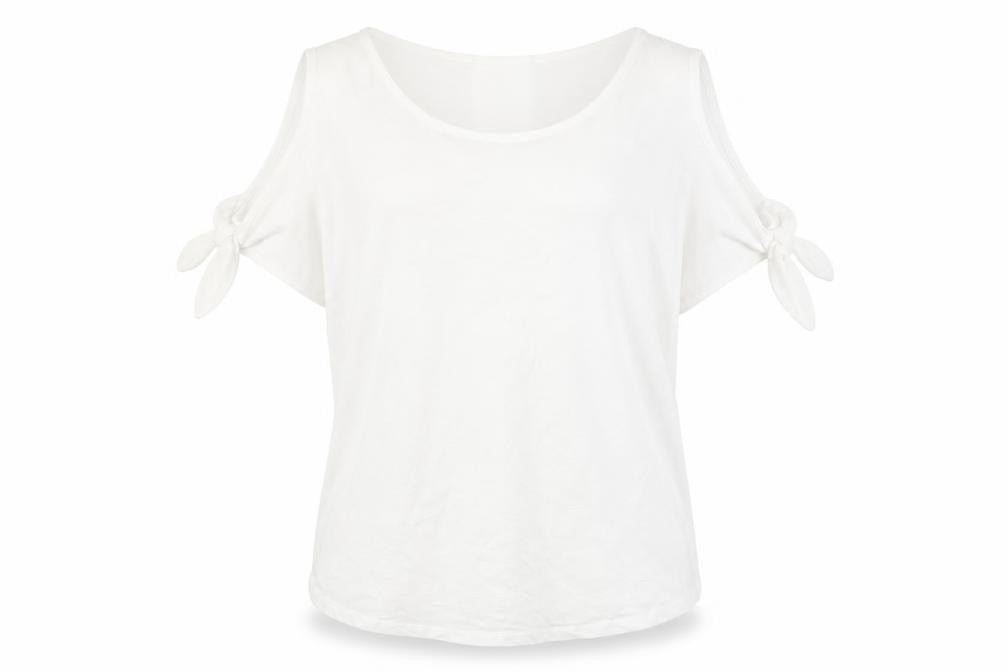 New Look Women's White Cold Shoulder Tie Sleeve T-Shirt Size 14