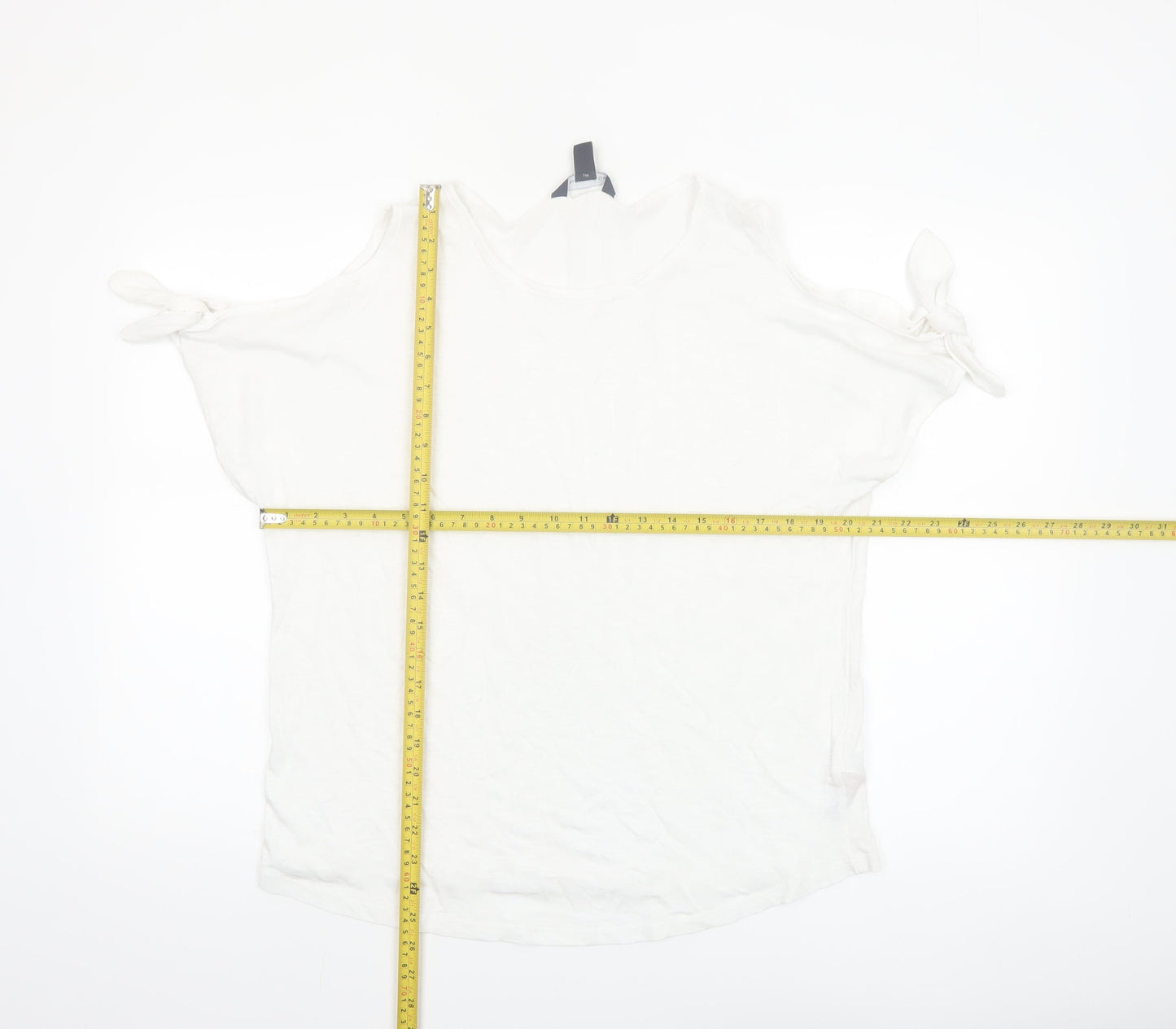 New Look Women's White Cold Shoulder Tie Sleeve T-Shirt Size 14