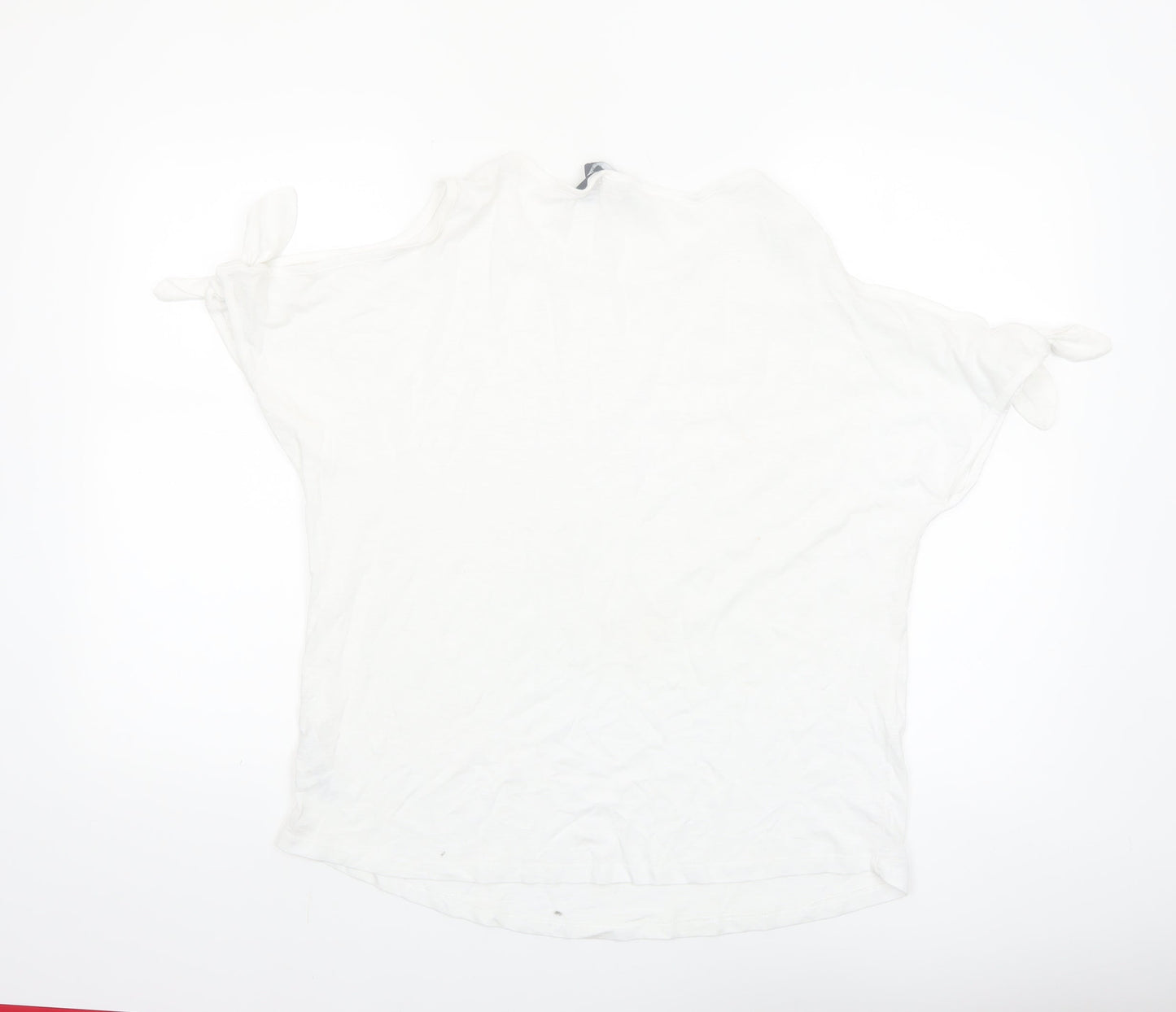 New Look Women's White Cold Shoulder Tie Sleeve T-Shirt Size 14