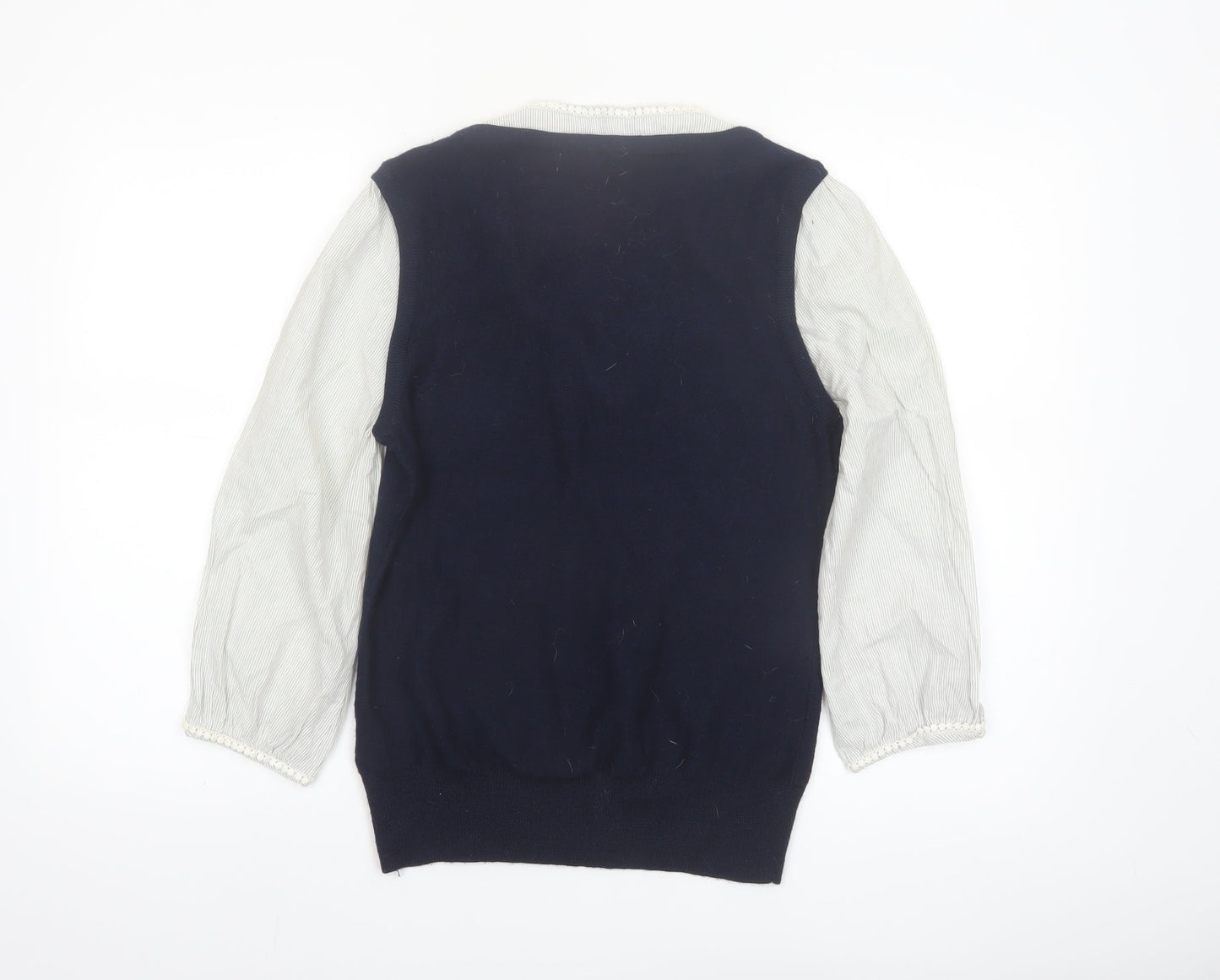 Monsoon Women’s Blue Knit Pullover Jumper Size 14 with Ruffle Neckline