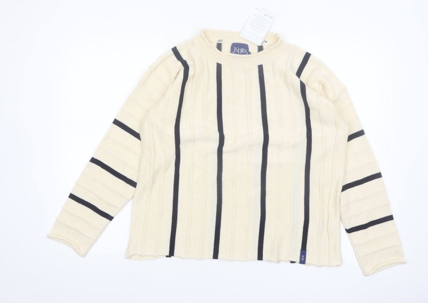 Knits de Sud Women’s Beige Striped Cotton Jumper Size M
