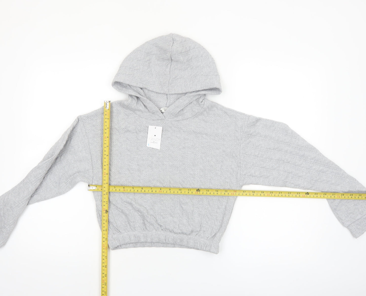Candy Couture Girls Grey Hooded Pullover Hoodie Age 12 Lightweight Knit