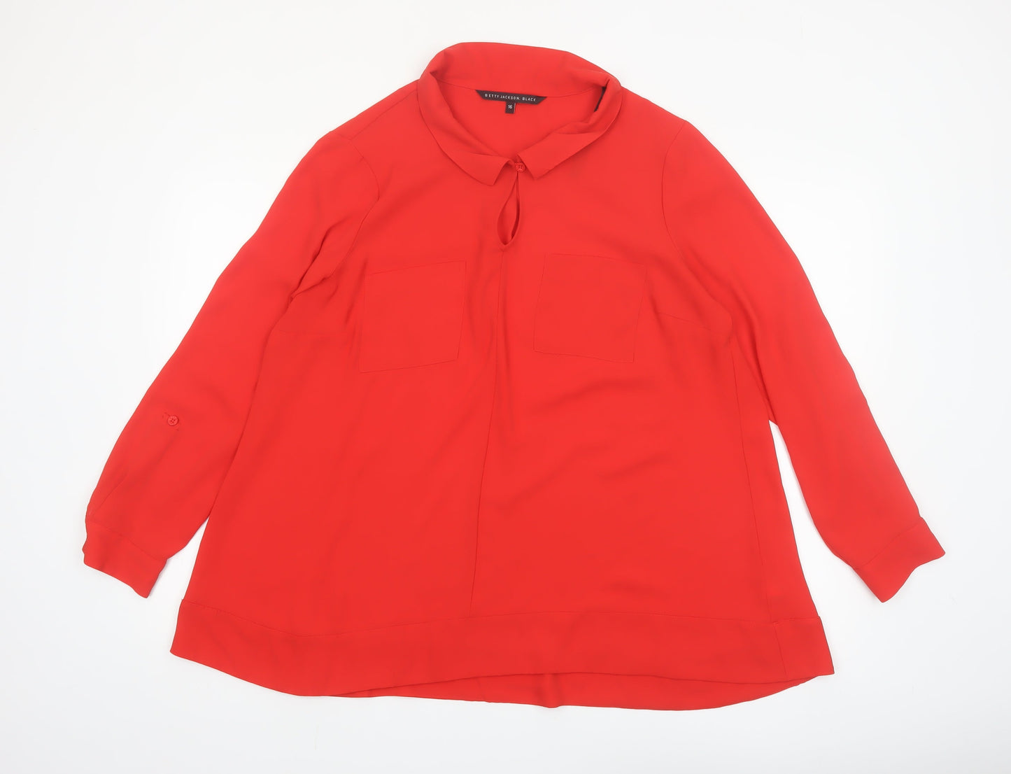 Betty Jackson. Black Womens Red Long Sleeve Tunic Blouse Size 16