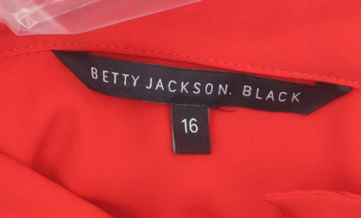 Betty Jackson. Black Womens Red Long Sleeve Tunic Blouse Size 16