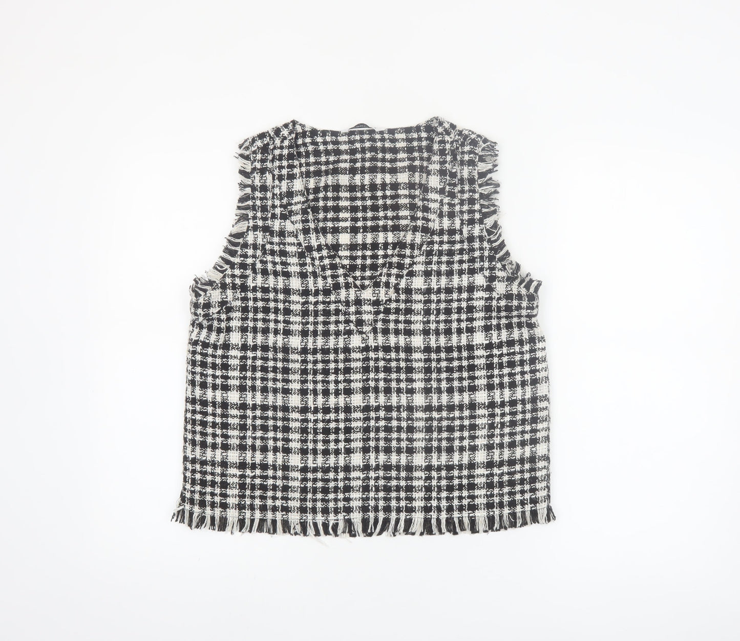 Stradivarius Womens Black Check Tweed Sleeveless Tunic Blouse Size 12